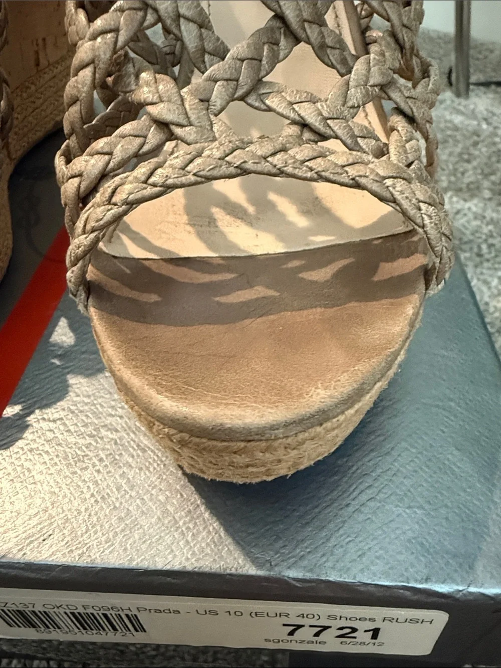 Prada Braided Leather Wedge Espadrille Sandals EU 40 Box & Dust Bag Inc